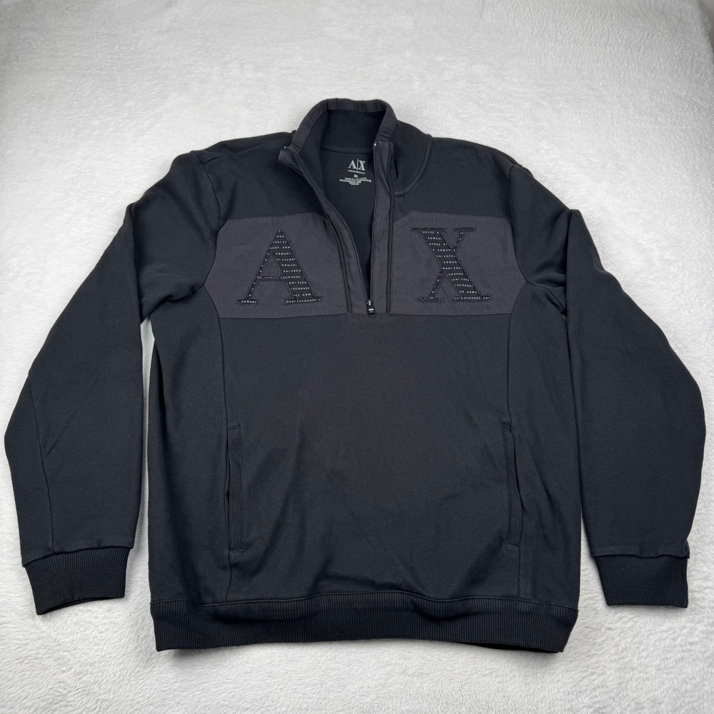 Armani Exchange Quarter-Zip Pullover Mens XL Black Mixed Media Logo Graphic